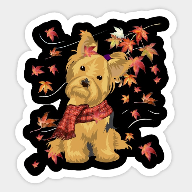 Maple Dog Leaf Fall Hello Autumn Funny Yorkie Lover Sticker by MarrinerAlex